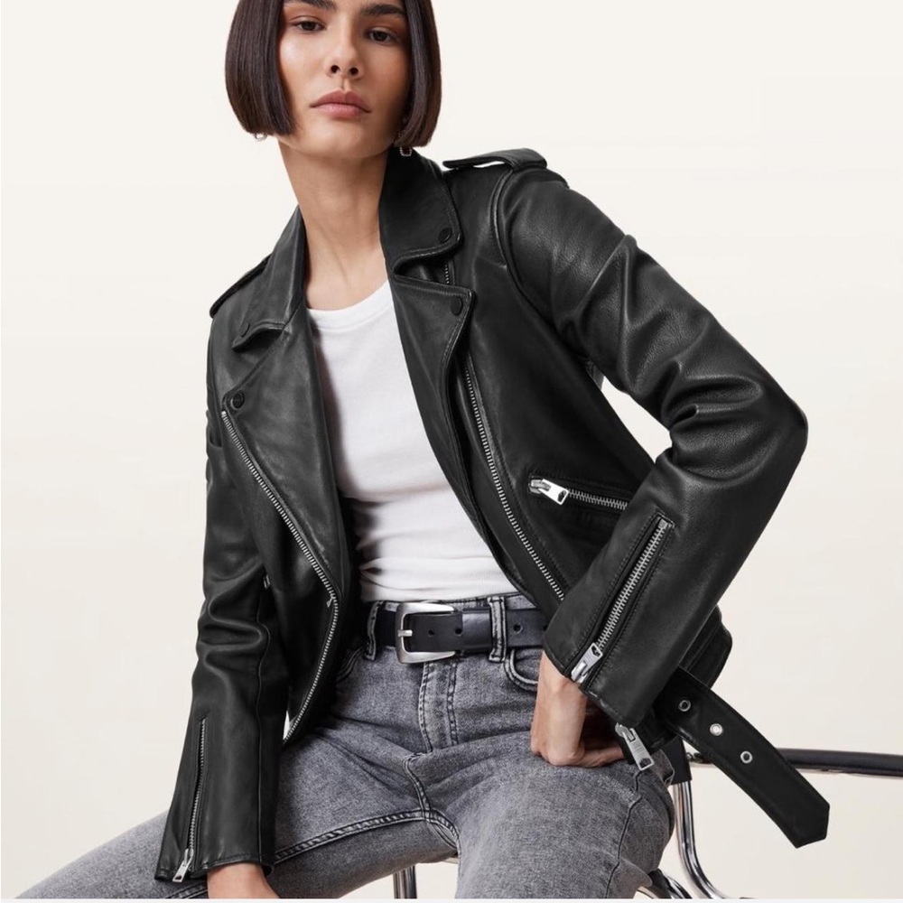 All Saints Black Leather Balfern Jacket - Picture 6 of 10